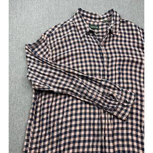 Orvis Active Fit Button Up Shirt XL Pink Blue Gingham‎ Checker Long Sleeve Linen